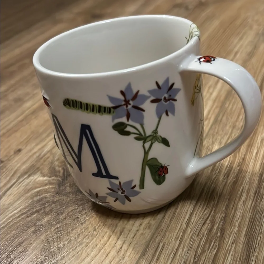 Anthropologie “M” White Floral Mugs Elegant Dining Collection - Picture 6 of 8